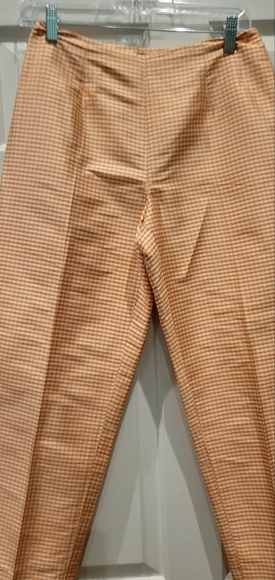VINTAGE ANN TAYLOR 100% SILK GINGHAM PRINT CROP PANTS - Picture 1 of 6